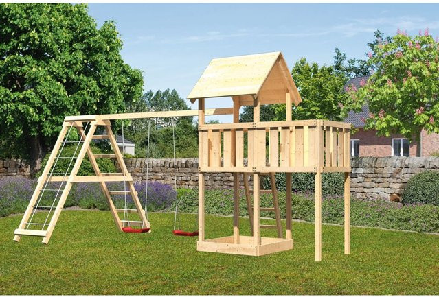 Karibu Spielturm Lotti mit Doppelschaukelklettergerüst und Anbauplattform - Bild 1
