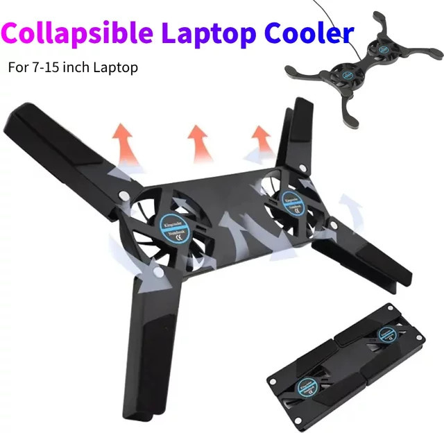Aumengear Tragbarer gefalteter Laptop-Kühlständer mit 2 Kühlkörpern für 7-15 Zoll Notebooks in Schwarz - Bild 1