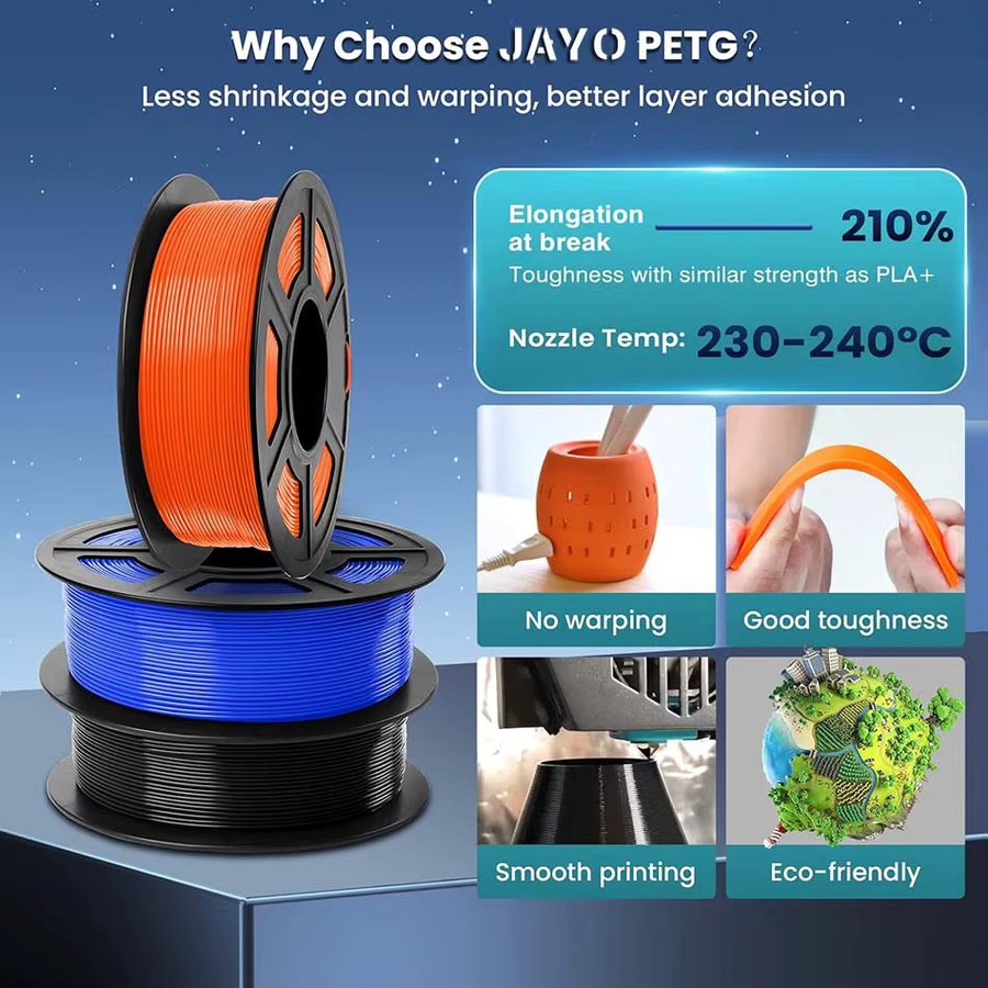 JAYO PETG 3D-Drucker-Filament Transparent, Durchmesser: 1,75 mm, Gewicht: 1,1 kg - Bild 4