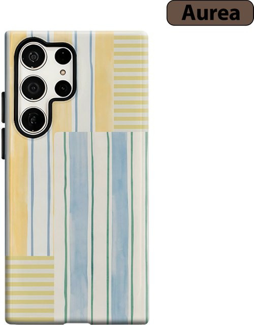 Stoßfeste Doppelschicht Handyhülle im Aquarell-Patchwork-Streifen-Design für Samsung Galaxy S25 Ultra, S24, S23 Ultra und S23 Plus, Multicolor - Bild 1