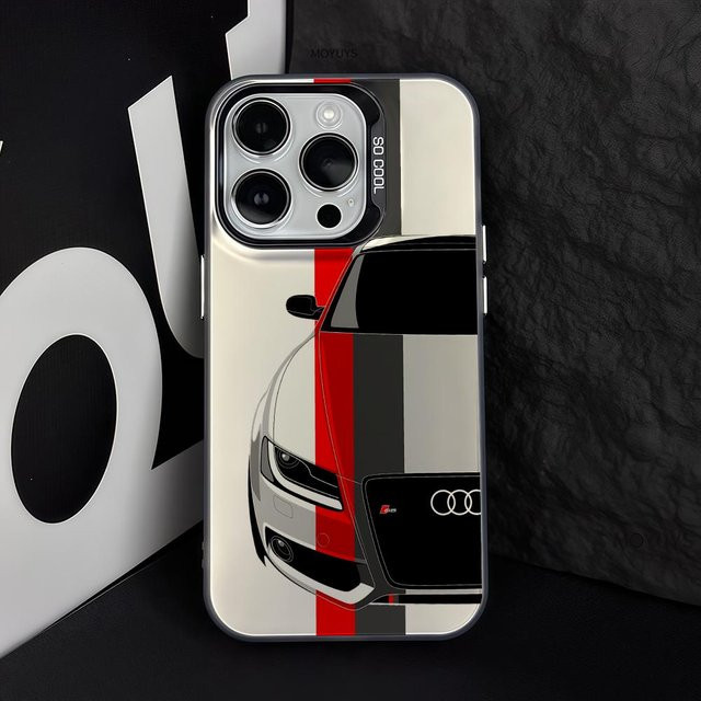 A-Audi Handyhülle FUNDA Color Cover für iPhone 11 12 13 14 15 16 Pro Max Plus Mini in Silber - Bild 1