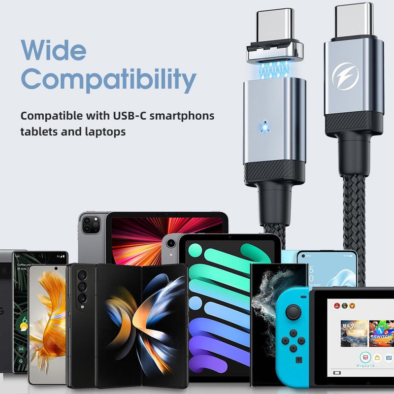 Fonken Magnetisches USB-C-Schnellladekabel Set mit PD 65 W USB-C-auf-USB-C und 27 W USB-C-auf-Lightning Kabel in Schwarz und Rot, Länge: 1 m - Bild 2