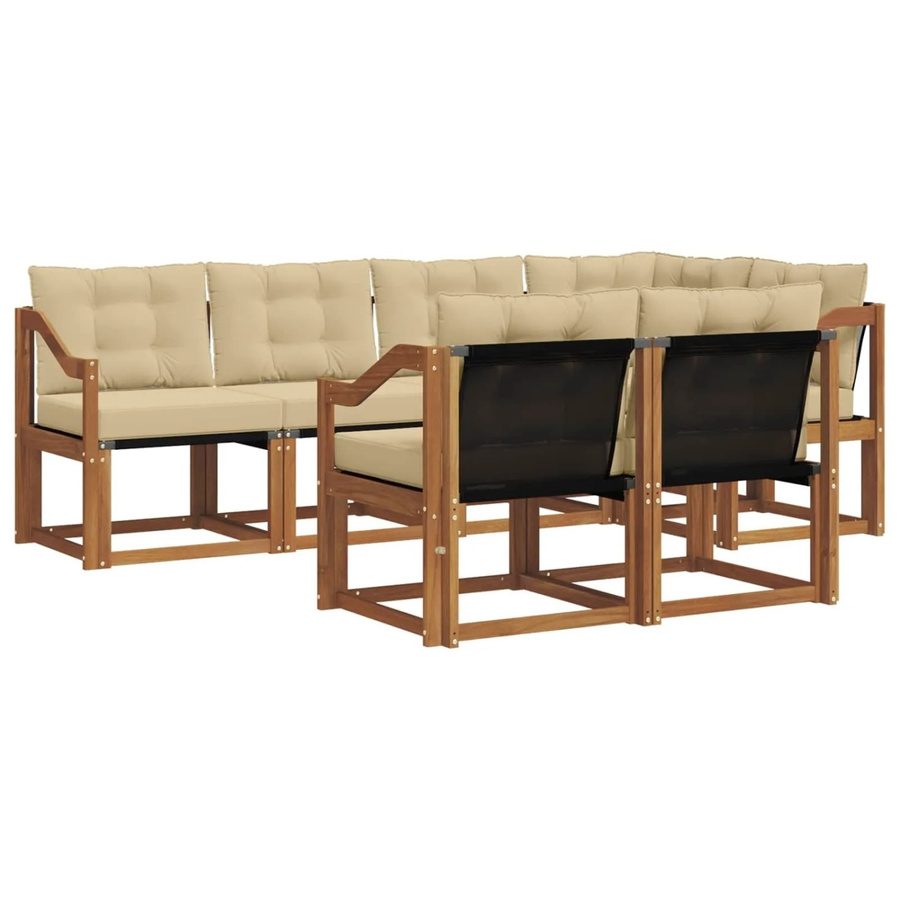 vidaXL Outdoor-Sofagarnitur 7-teilig in U-Form aus massivem Akazienholz mit Textilene und Kissen in Natur-Beige - Bild 2