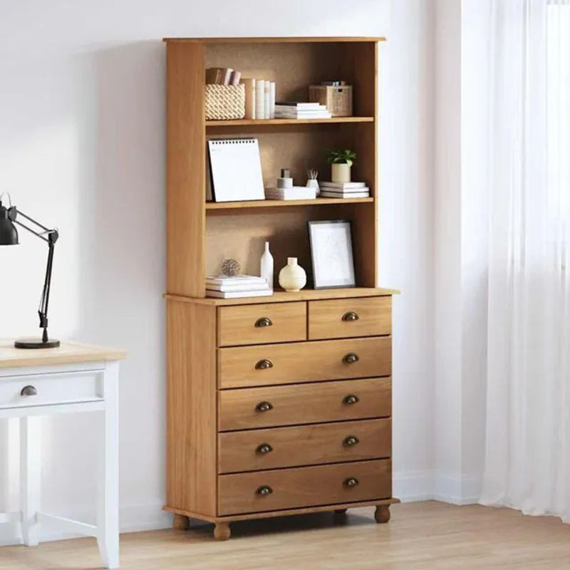 Vidaxl Vitrinenschrank Askim aus Massivholz Kiefer in Honigbraun, B/T/H: 91 x 40 x 199,5 cm - Bild 1