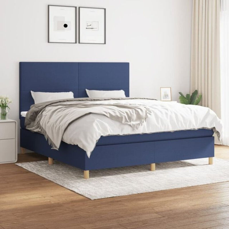 Vidaxl Boxspringbett mit Matratze in Blau und Weiß aus Stoff, B/T/H: 160 x 200 x 118 cm - Bild 1