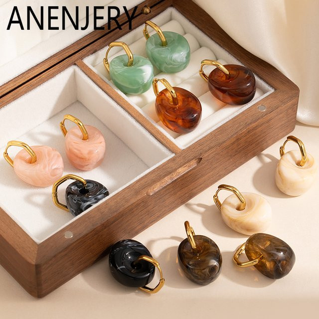 ANENJERY Creolen 316L Edelstahl, Bunte Steine, Damen - Bild 1