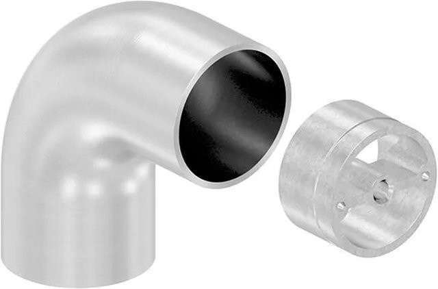 FeNau Endbogen aus Edelstahl V2A für Holzhandlauf Ø 42,4 mm, 90 Grad mit Adapter, Silber gebürstet - Bild 1