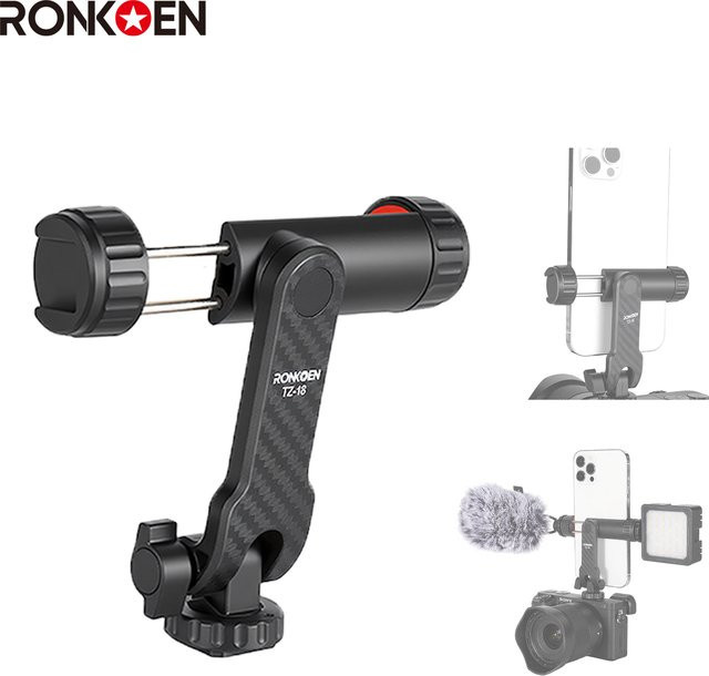 Ronkoen TZ-18 Universal Handy-Clip-Halterung mit 1/4 Zoll Schraube und 360 Grad Drehung für Samsung, iPhone und Xiaomi in Schwarz - Bild 1