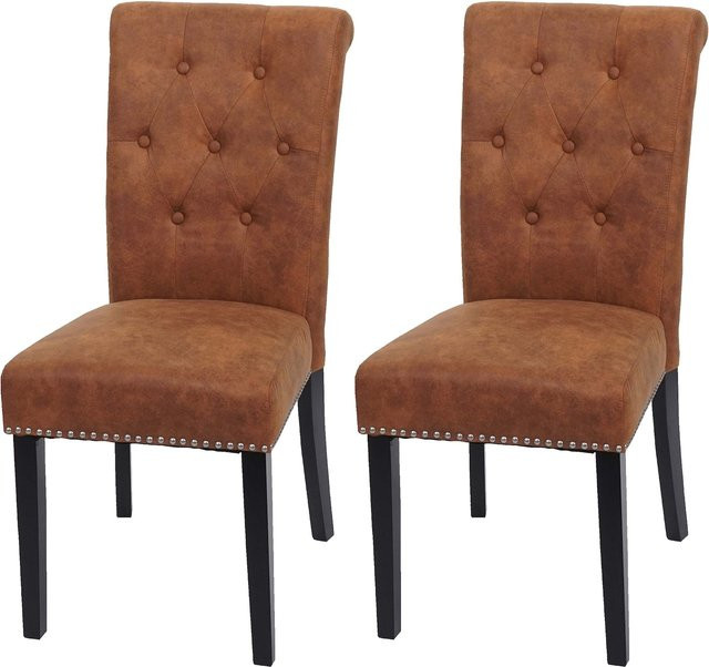 MCW 2er-Set Esszimmerstuhl Chesterfield II in Braun aus Wildlederimitat mit Rautenmuster - Bild 1
