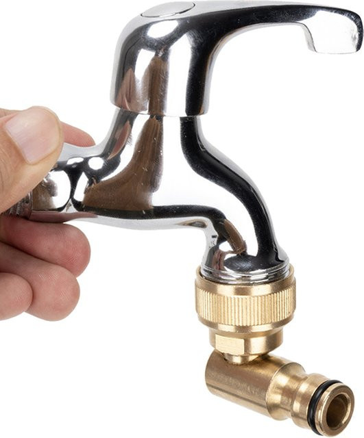 Schwenk-Ellbogen mit Schnellanschluss für Hoselock-Stecker, 3/4 Zoll BSP Weiblich, Gold - Bild 1