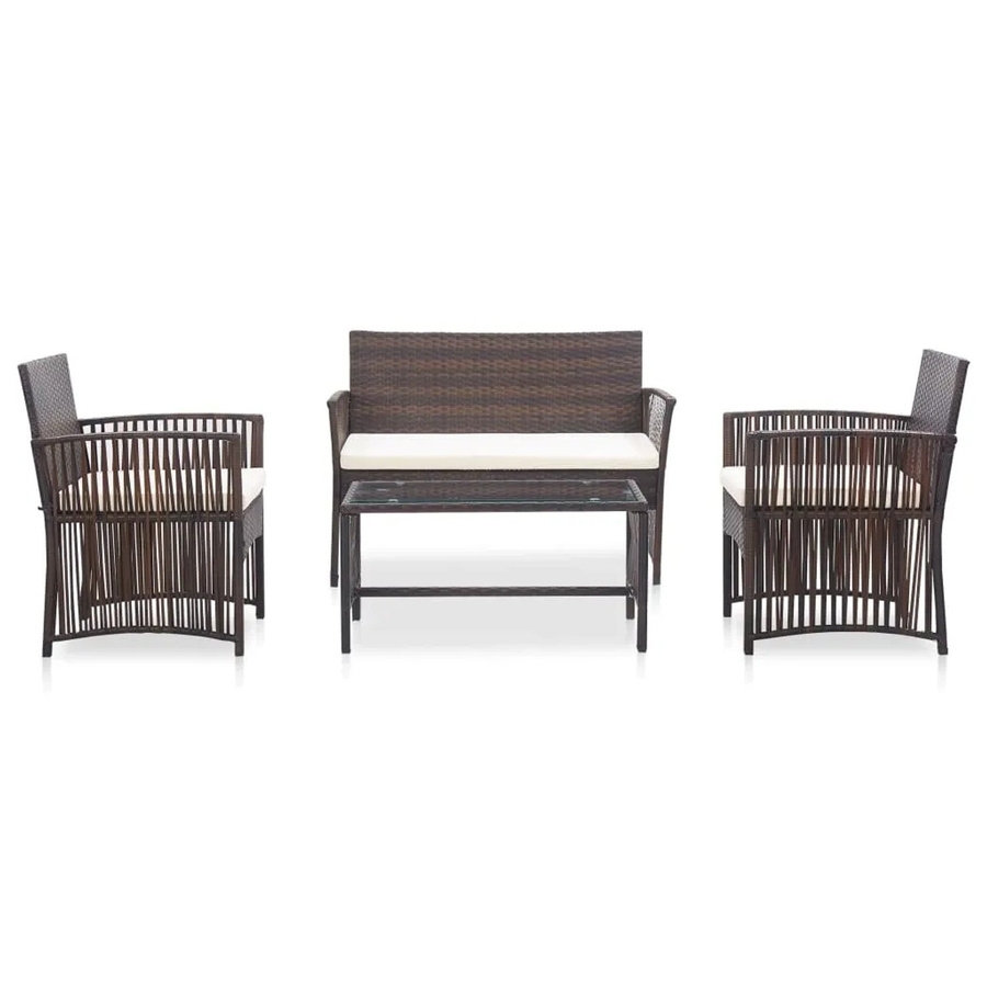 vidaXL 4-tlg Garten-Lounge-Set aus Poly Rattan in Braun mit Auflage und pulverbeschichtetem Stahlrahmen - Bild 2