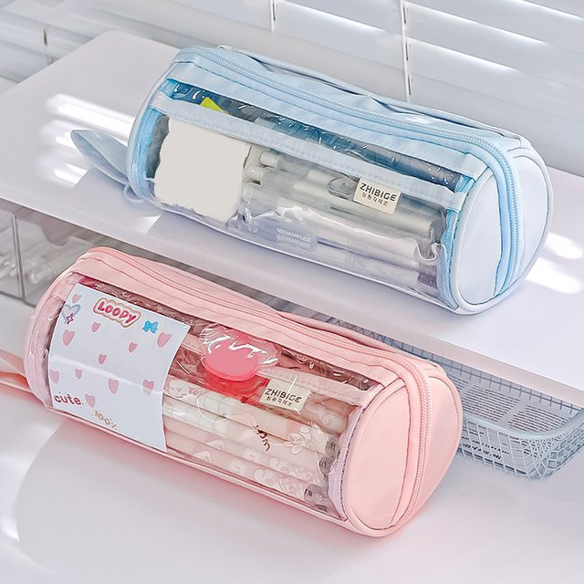 Transparentes Federmäppchen in Pink mit Reißverschluss aus Kunststoff für Schule und Organisation - Bild 1