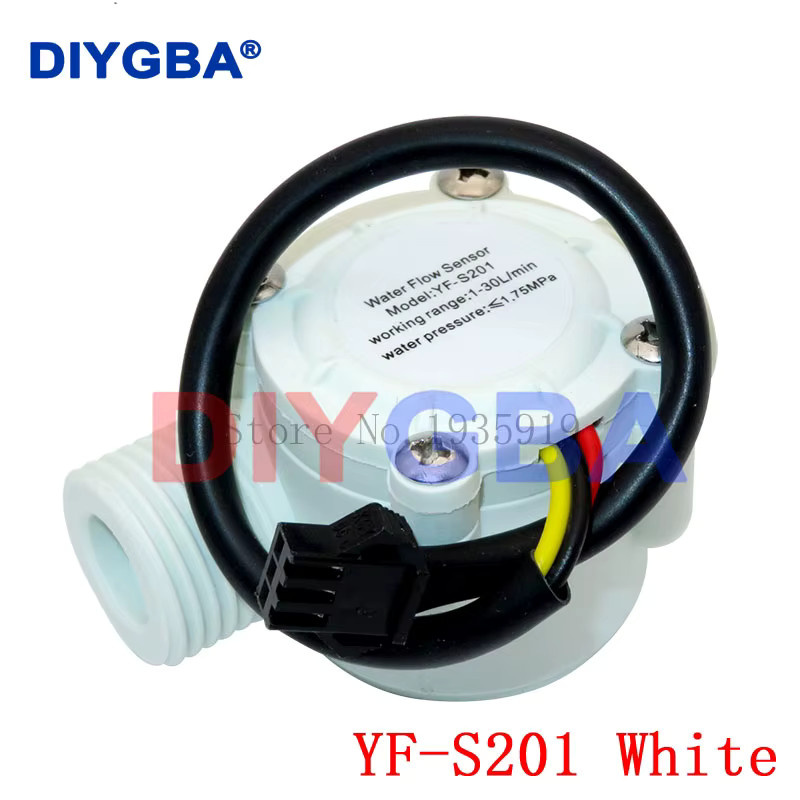 DNIGEF Wasserdurchflusssensor Hall-Durchflussmesser in Weiß, Durchflussrate 1-30 l/min, Druckfestigkeit 2,0 MPa, Modelle YF-S201 YF-201C FS300A - Bild 2