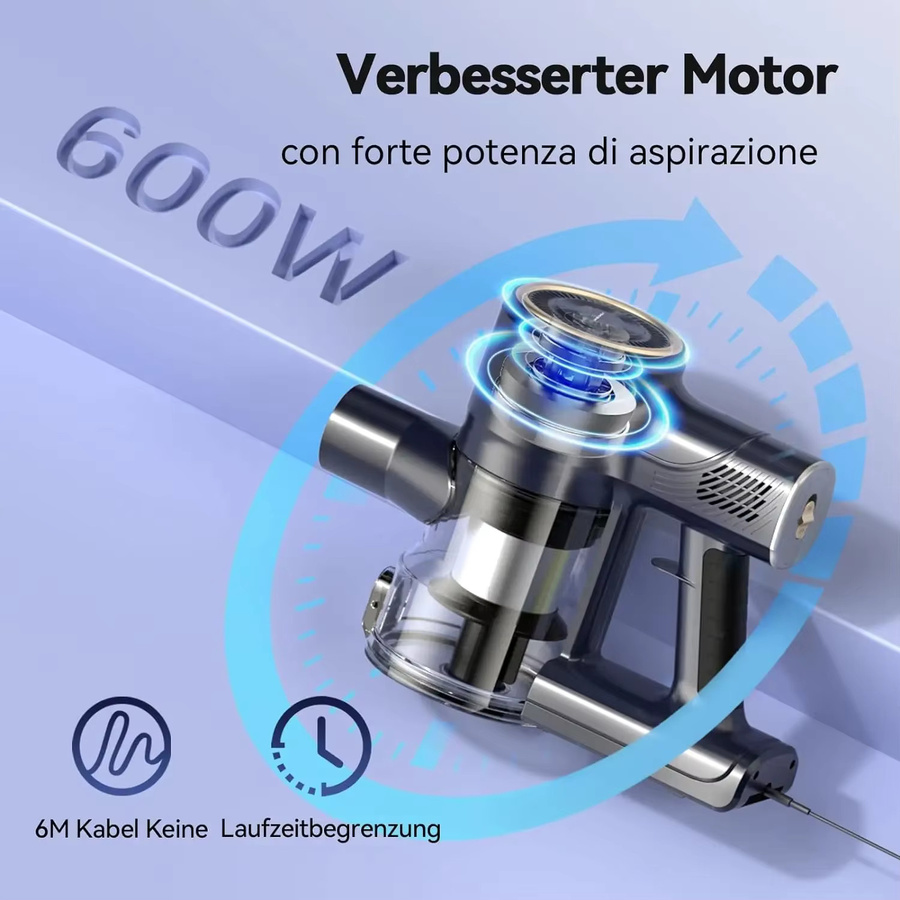 INSE I8 Kabelgebundener Staubsauger in Blau, 600 W, 25 kPa, leistungsstarker 6-in-1 Handstaubsauger für Teppiche und Tierhaare, beutellos - Bild 8