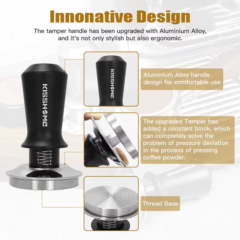 CafeGaGa Kaffee Tamper Distributor Leveler in Schwarz aus Edelstahl für Lelit Anna Anita Siebträger, Durchmesser: 57 mm - Bild 3