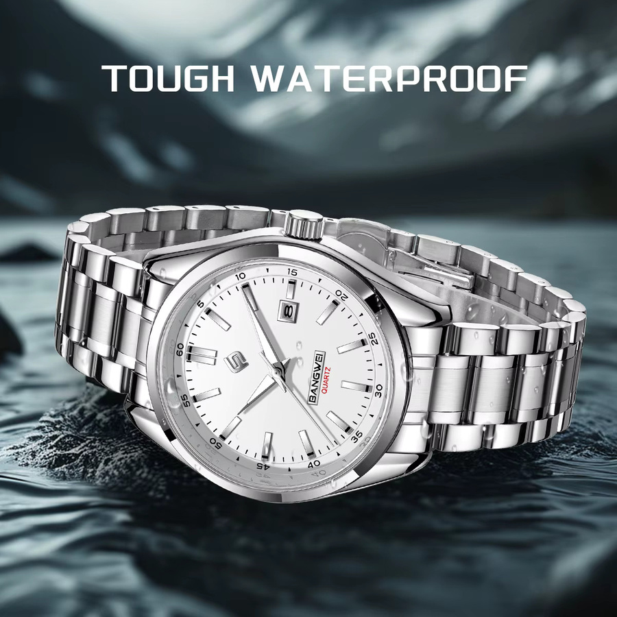 BANGWEI Armbanduhr, Quarz, Edelstahl, Silber, Herren - Bild 5