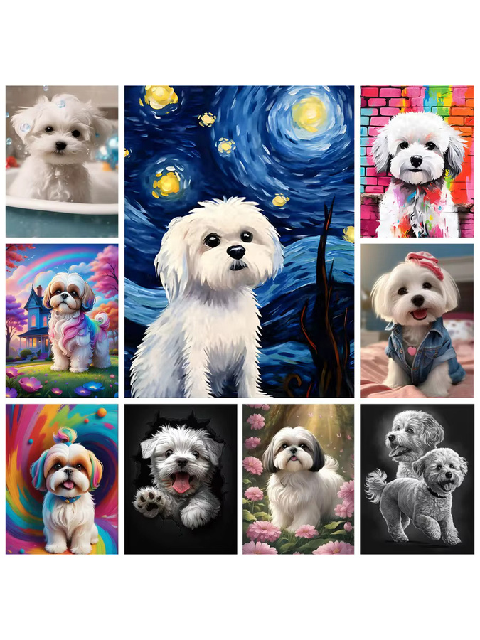 YUTTEE Malteser Hund 5D Diamant Malerei DIY Mosaik Kunstporträt in Weiß, B/H: 30 x 20 cm - Bild 3