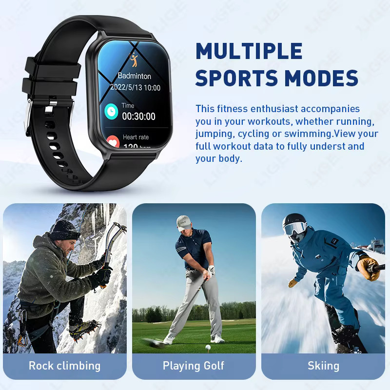 LIGE Smartwatch für Damen und Herren in Schwarz mit Bluetooth-Anruf, Herzfrequenzmesser und IP67 wasserdichtem Sport-Fitness-Tracker - Bild 6