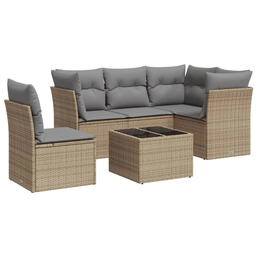 vidaXL 6-tlg Garten-Sofagarnitur in L-Form mit Couchtisch und Kissen, Beige, Poly Rattan und Metallgestell - Bild 2