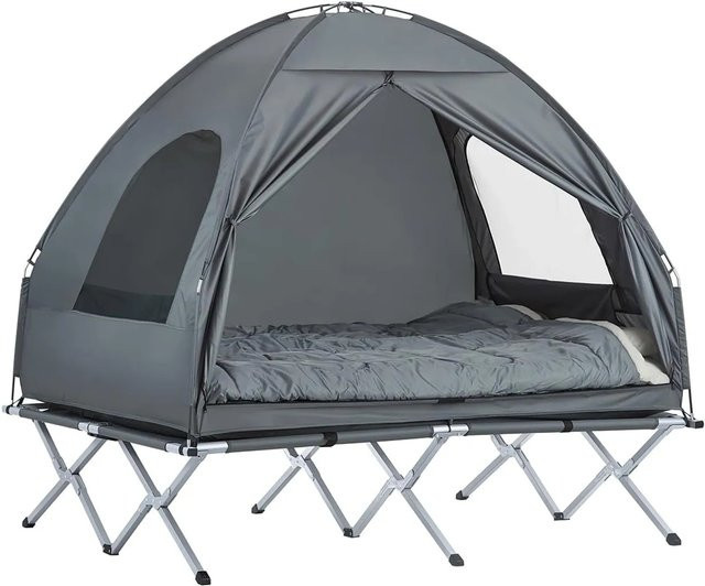 SoBuy 4in1-Zelt mit Campingliege für 2 Personen in Grau mit Metallgestell und Oxford-Nylon-Material OGS32-L-HG - Bild 1