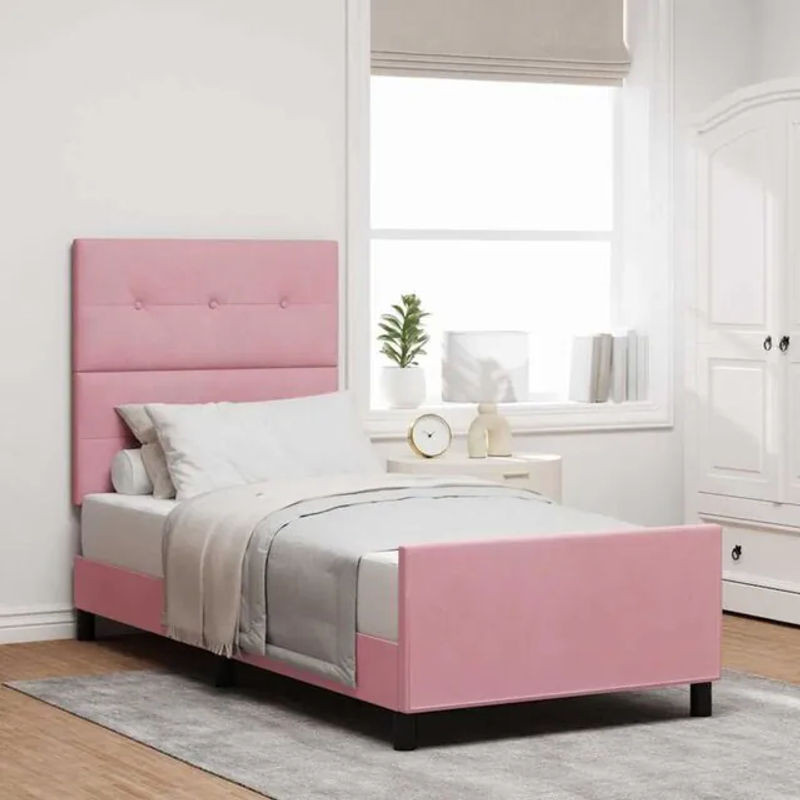 Modernes Polsterbett mit Kopfteil von vidaXL aus Samt und Kiefer in Rosa, B/T/H: 200 x 80 x 80 cm - Bild 1