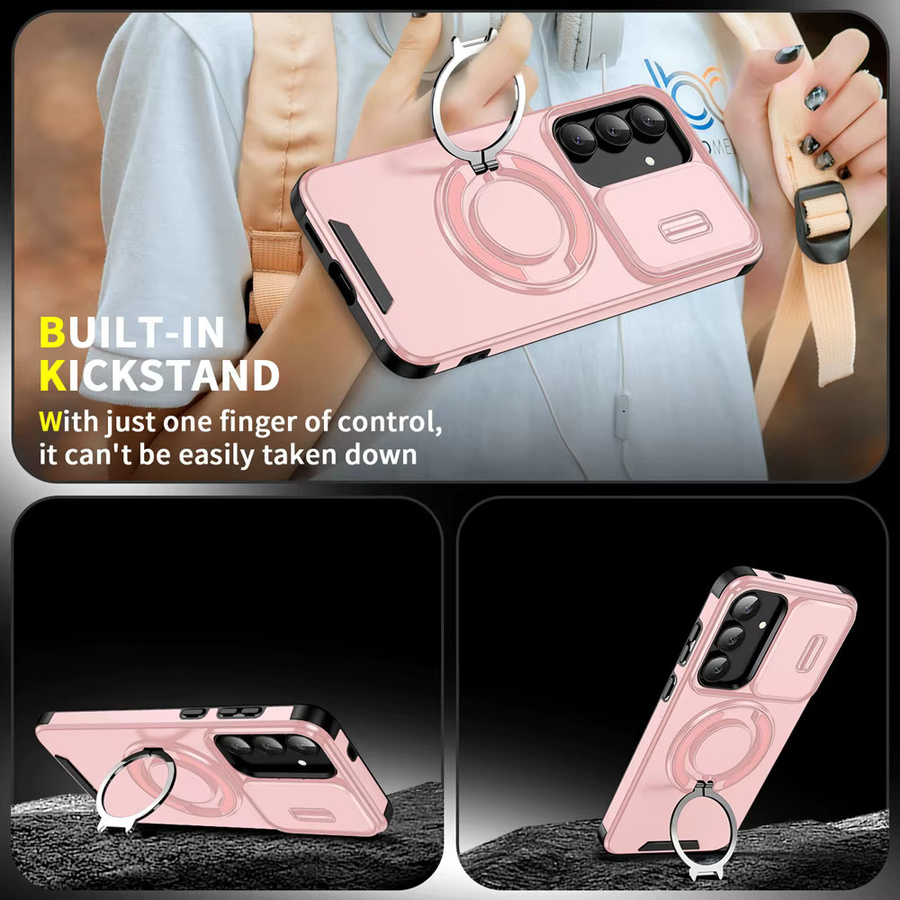 Magnetische Handyhülle mit Ringhalter und Schiebeobjektivschutz für Samsung Galaxy S26 S25 S24 S23 Ultra FE Plus 5G, stoßfeste Panzerhülle in Gelb oder Pink - Bild 6