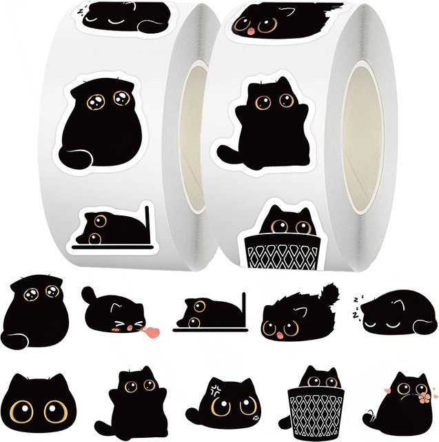 Charile Schwarze Katze Aufkleber Rolle, 500-teiliges Set - Bild 1