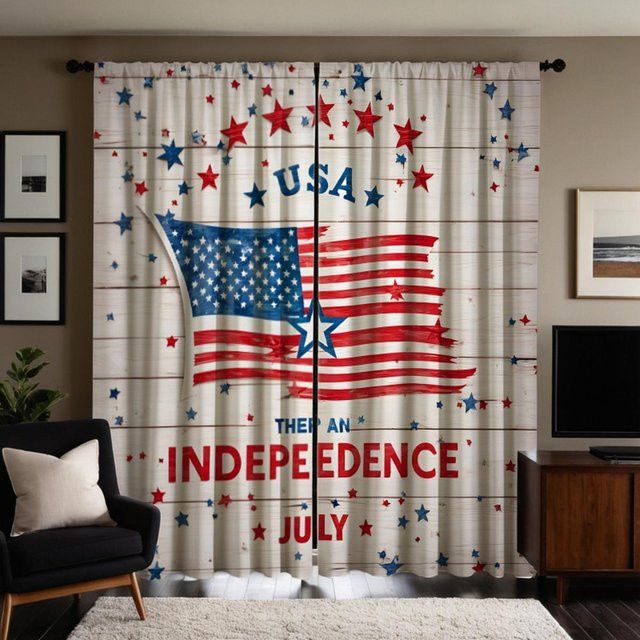 2er-Set dekorative Vorhänge mit US-Flaggen-Design für den Unabhängigkeitstag, weiß und mehrfarbig, B: 132 cm, H: 160 cm - Bild 1