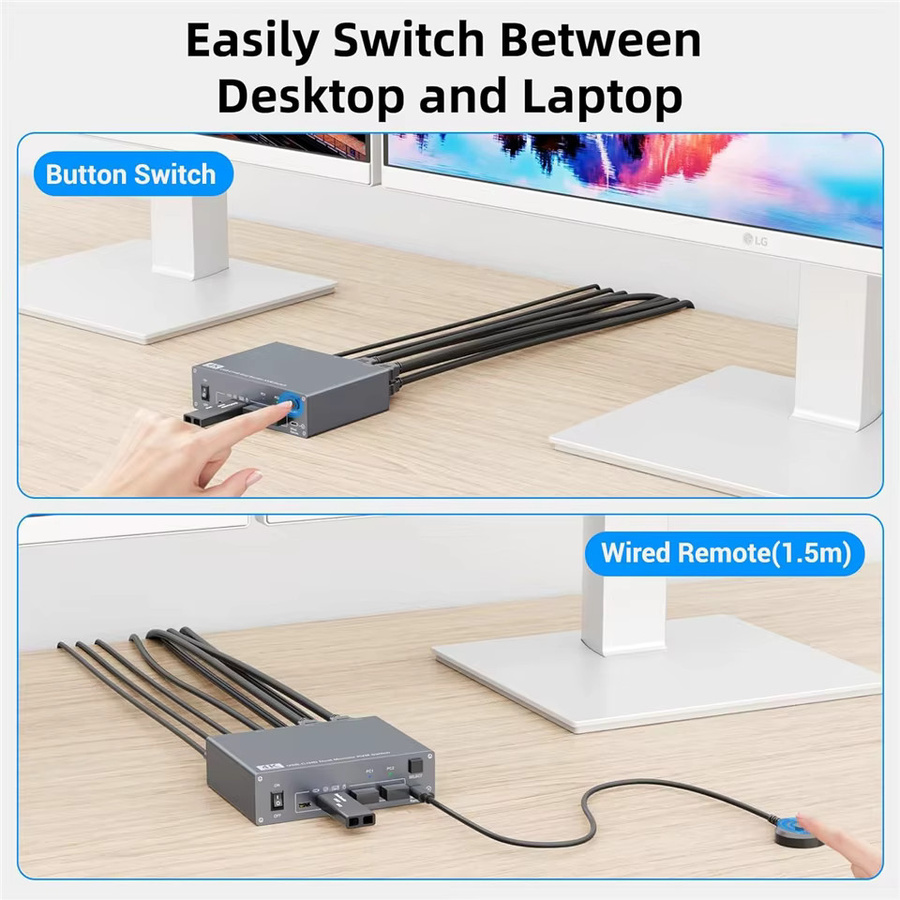 Navceker USB 3.0 USB-C HDMI KVM-Switch für Dual-Monitor, 4K 60Hz, Grau, kompatibel mit MacBook und 2 PCs - Bild 5