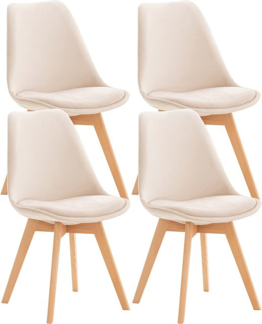CLP Esszimmerstuhl 4er Set Linares, gepolsterte Küchenstühle mit Rückenlehne und Buchenholzgestell in Beige - Bild 1