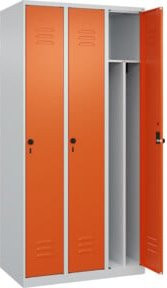 C+P Spind Classic PLUS Garderobenschrank mit 3 Abteilen, Stahl, H x B x T: 185 x 90 x 50 cm, Farbe: Lichtgrau/Reinorange - Bild 1