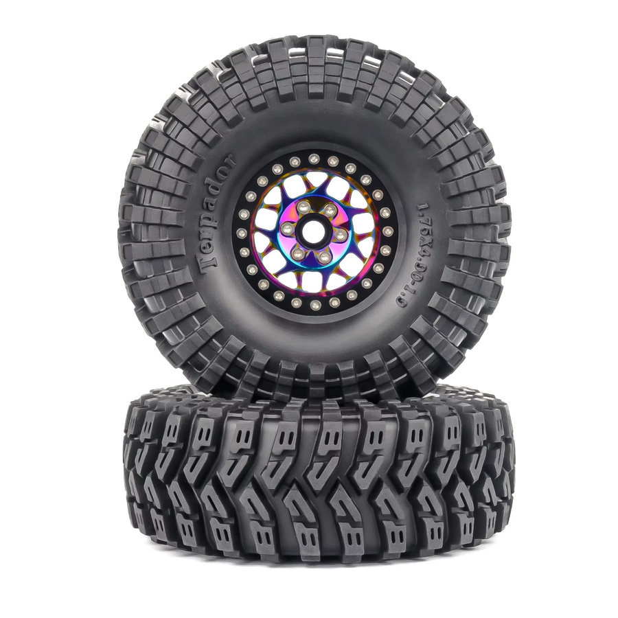 PYFORE Kletterreifen Metallradnabe, 1,9 Zoll, 124 x 45 mm, Sechskantadapter 12 mm, für 1/10 RC Modellauto Crawler Zubehör - Bild 3