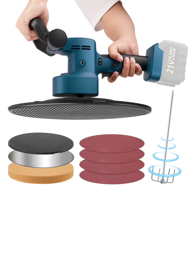 Rbefeuly Akku-Wandglättungs-Poliermaschine in Blau mit 6 Geschwindigkeiten und automatischem Mixer zum Verputzen von Wandbeton und Zementmörtel - Bild 7