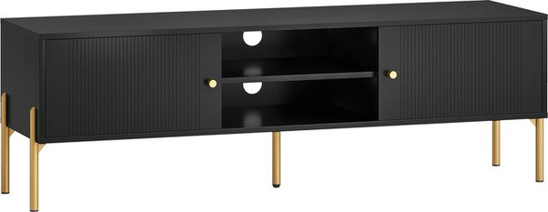 Modernes HOMCOM TV-Möbel in Schwarz mit goldfarbenen Stahlfüßen für Fernseher bis zu 165,1 cm, Breite: 140 cm