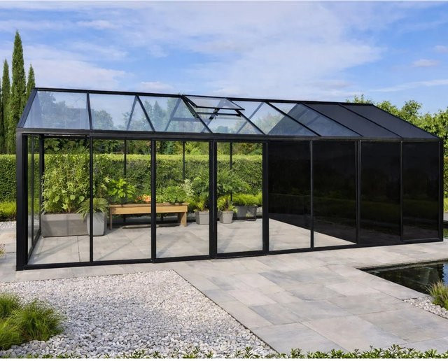 Bloomcabin Gewächshaus Klassik in Schwarz mit integriertem Stauraum, Dachfenster und Belüftungssystem aus Aluminium und Sicherheitsglas - Bild 1
