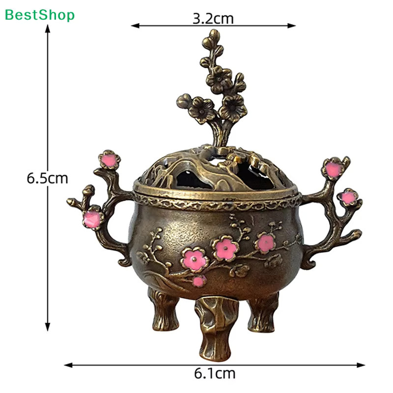 HNKMP Vintage Messing-Weihrauchbrenner mit Pflaumenblüten-Design in Gold als dekoratives Räuchergefäß für Aromatherapie und Schreibtischdekoration - Bild 4