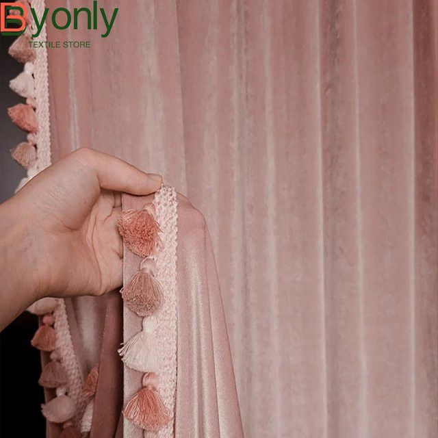 JESSANS Verdunkelungsvorhänge aus rosa Samt mit Spitze für Wohnzimmer und Schlafzimmer - Bild 1
