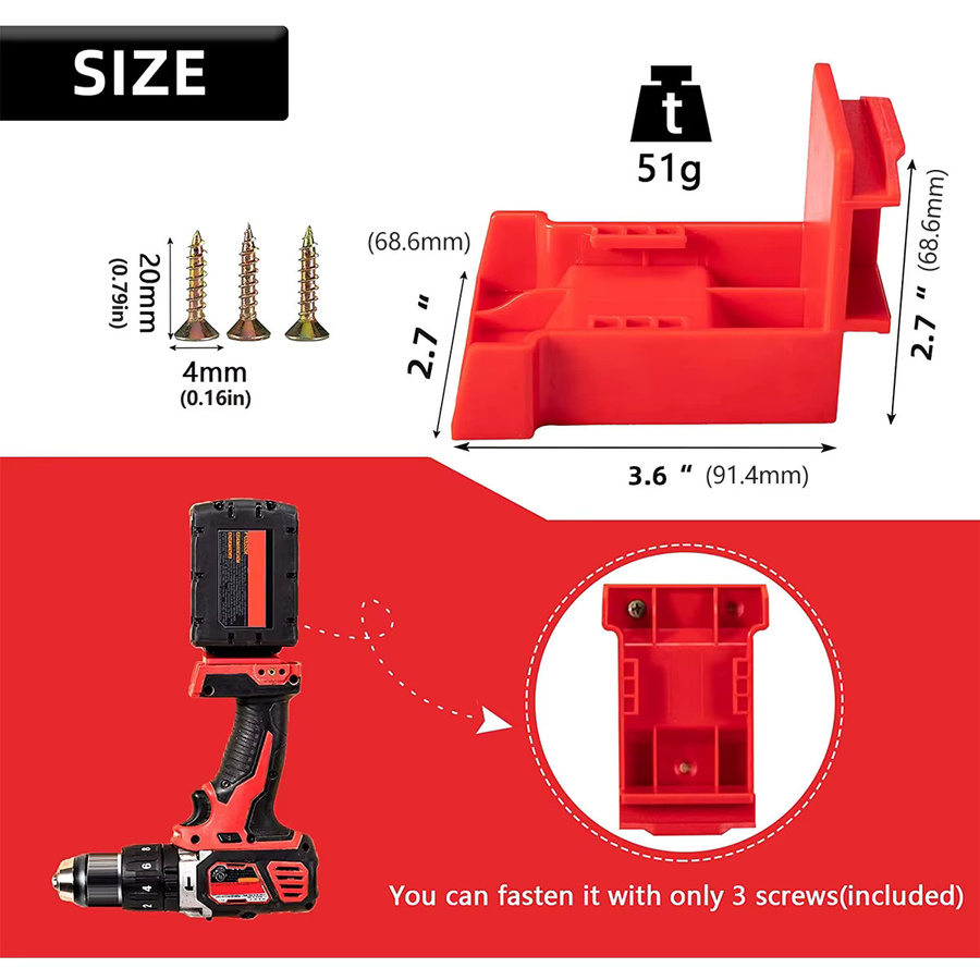5er Set 2-in-1 Werkzeughalter und Akku-Halterung für DeWalt 20V und Milwaukee M18 18V in Rot - Bild 2