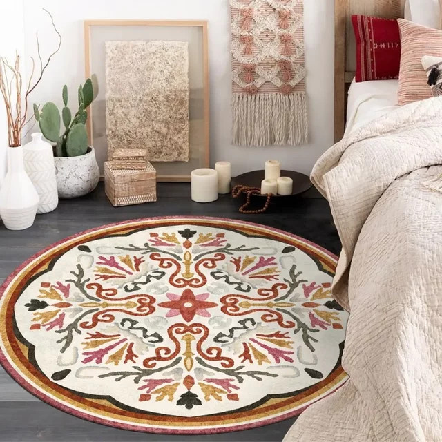 Runder VIKAMA Teppich im ethnischen Stil mit Schlaufenstapel für dein Wohnzimmer oder Schlafzimmer - Bild 1