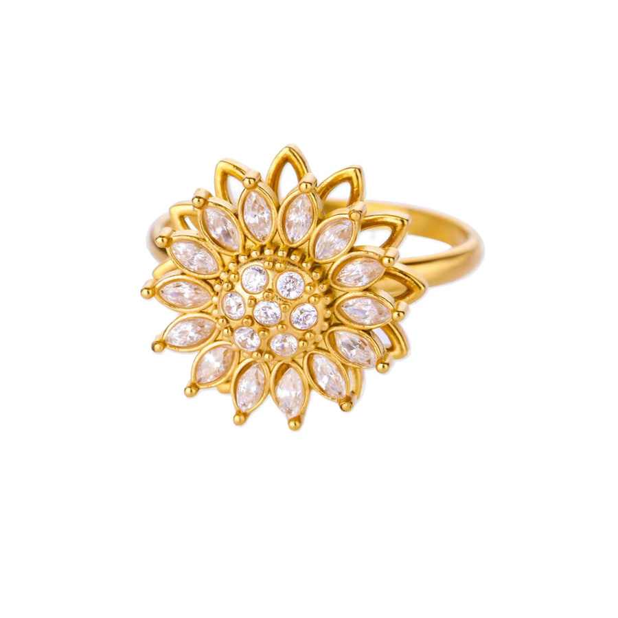 HPTOTMG Damenring, Gold, Zirkonia, Blumenmuster - Bild 2