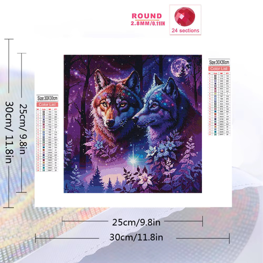 Evershine Diamant-Mosaik-Wolf-Bild mit Mond-Motiv als Strass-Stickerei in Multicolour, quadratisches Tier-Gemälde zur Heimdekoration, B/H: 20 x 20 cm - Bild 2