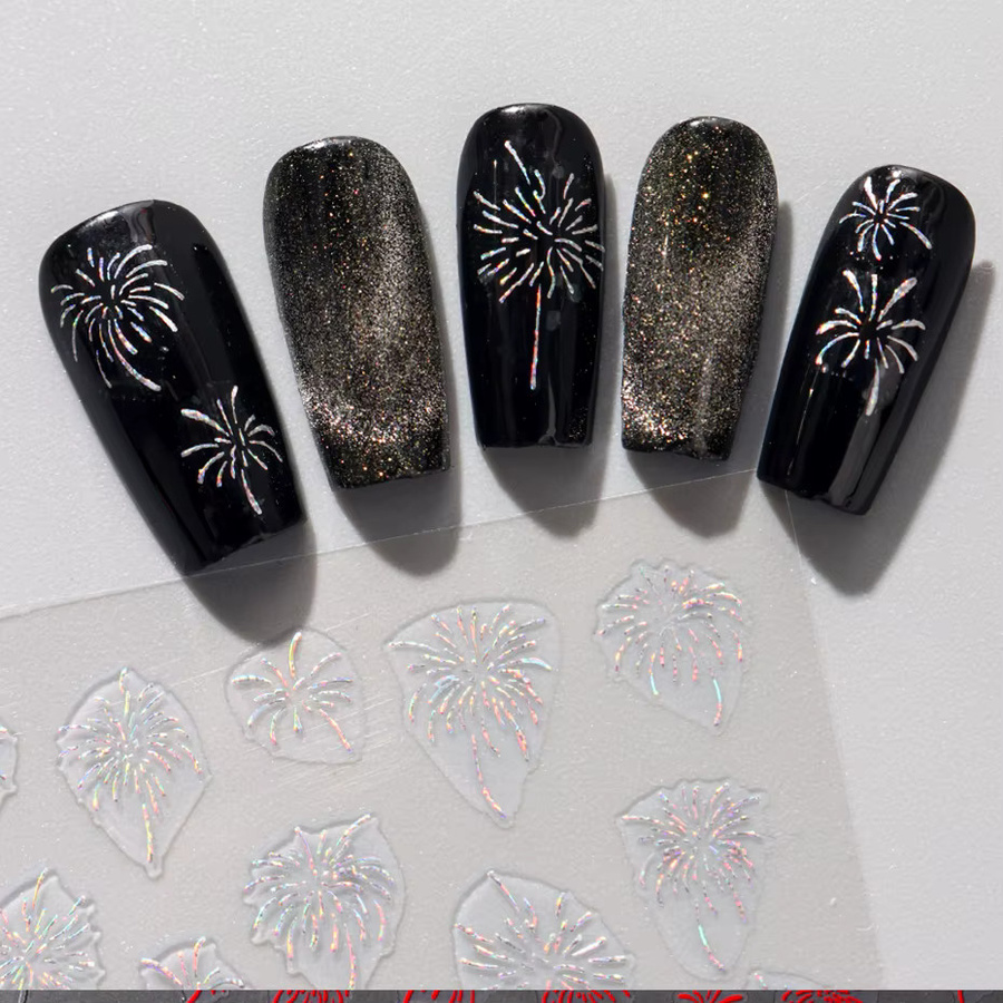 Nagelaufkleber, Feuerwerksmuster, gold-rot, 6 Stück - Bild 5