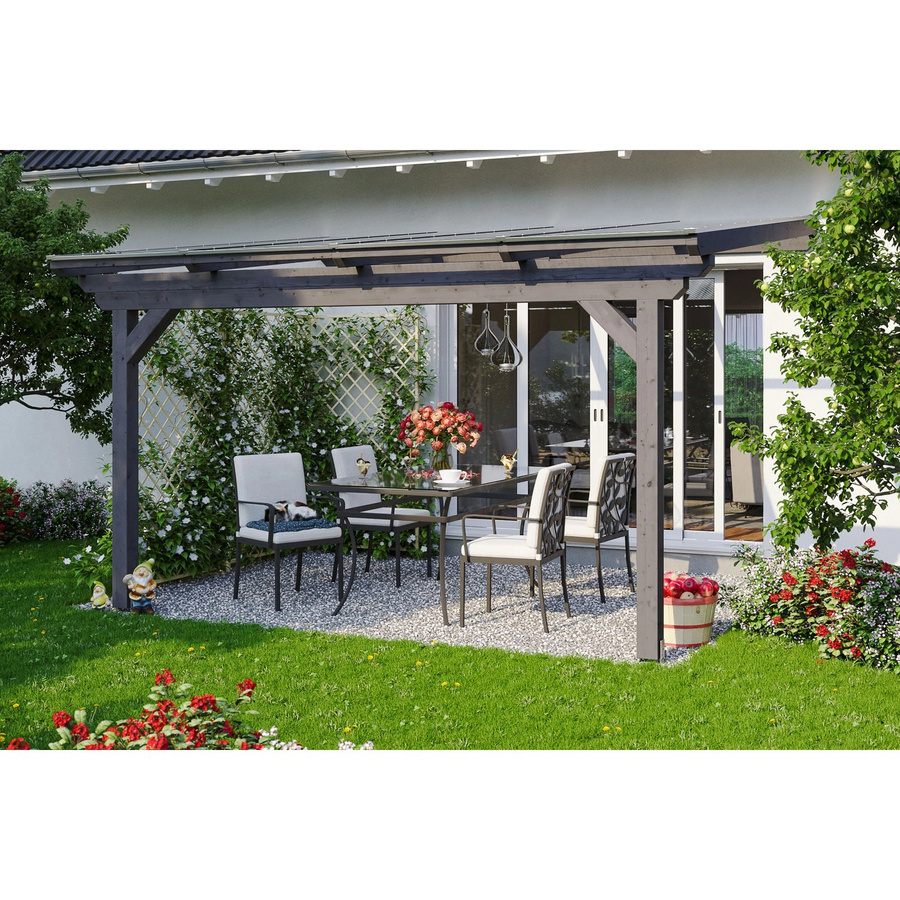 Skan Holz Terrassenüberdachung Ancona aus Leimholz mit Polycarbonat-Dach in Schiefergrau, B: 434 cm, T: 350 cm - Bild 2