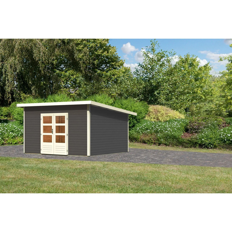 Karibu Holz-Gartenhaus Karlskoga Pultdach in Terragrau mit modernem Design, B/T: 365 x 365 cm - Bild 2