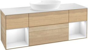 V&B Waschtischunterschrank Finion mit Wandbeleuchtung, Farbe Weiß und Eiche, Breite: 160 cm - Bild 1