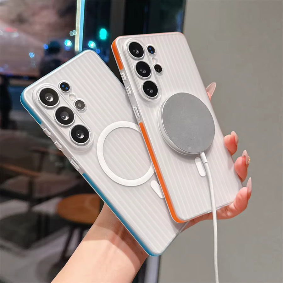 Transparente Magsafe Magnetische Hard Cover Hülle mit 3D Wellmuster für Samsung Galaxy S23 S25 Ultra S26 Plus - Bild 1