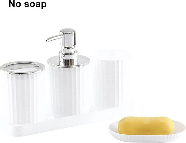 Modern Home Furnishing Badezimmer-Zubehör-Set in Weiß mit Seifenspender, Zahnbürstenhalter, Wattestäbchenhalter und Tablett aus Kunststoff - Bild 1