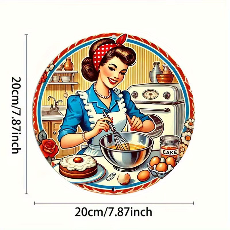 Potdemiel Metall-Wandkunst 2D Flat Vintage Kitchen Baking Cake, rundes Aluminiumschild mit buntem Retro-Design und floralem Muster, Durchmesser: 20,32 cm - Bild 4