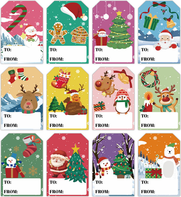 120 Stück selbstklebende Weihnachtsgeschenkanhänger aus Papier in Multicolour als Namensschilder und Etiketten - Bild 1