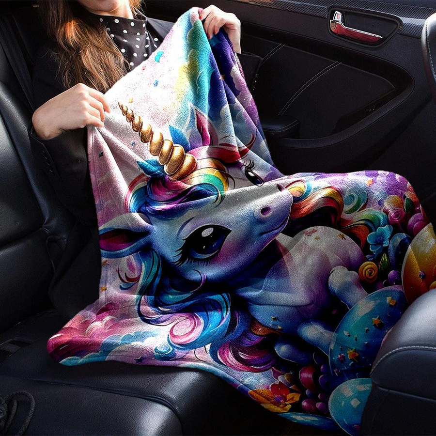Yun Heng Four Einhorn Regenbogen Decke aus Flanell, Mehrfarbig, B: 120 cm, T: 80 cm - Bild 6